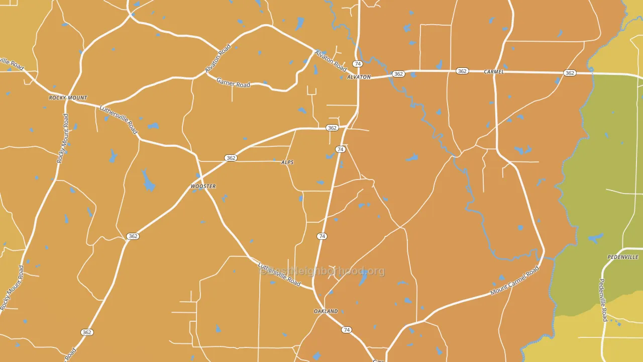 Map of the best neighborhoods in the Gay area, with better matches in green and worse matches in red