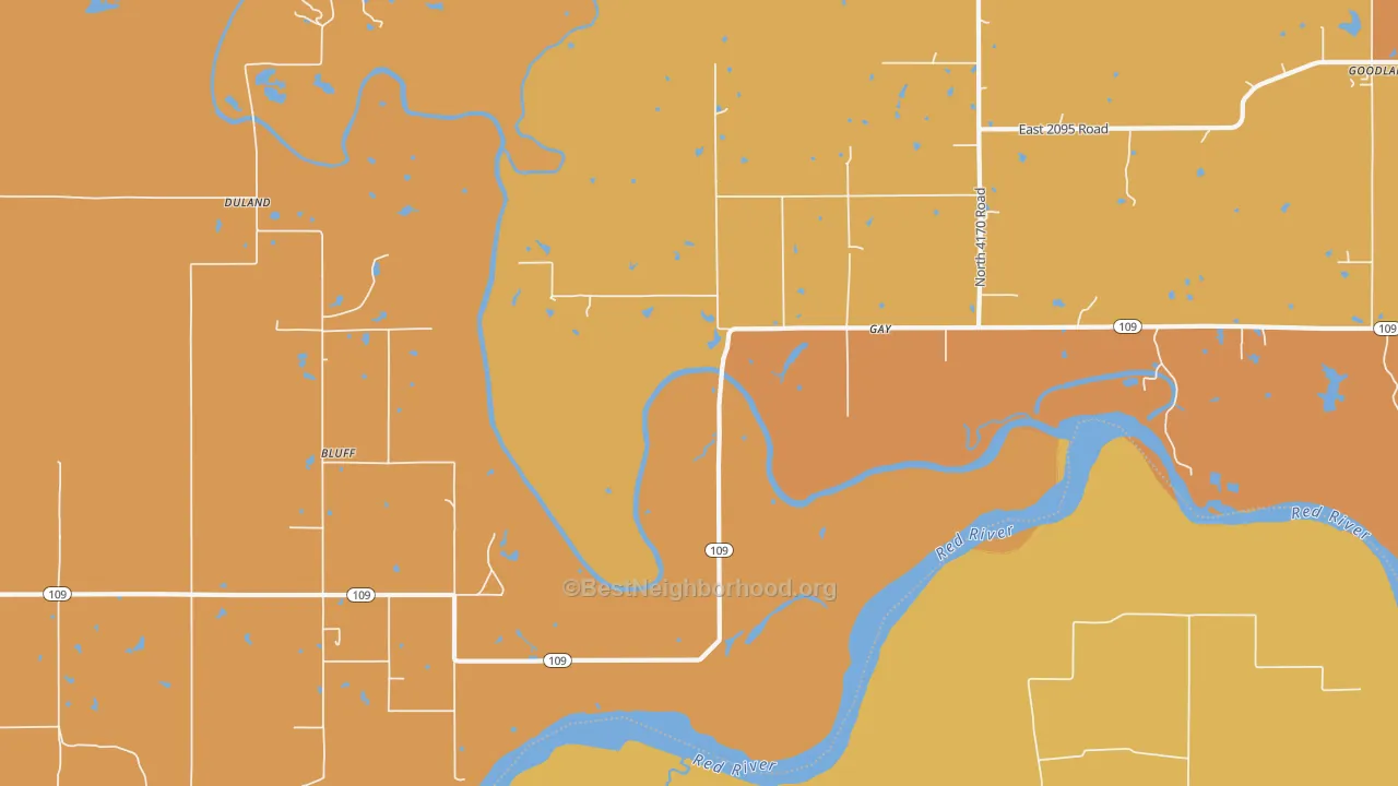Map of the best neighborhoods in the Gay area, with better matches in green and worse matches in red
