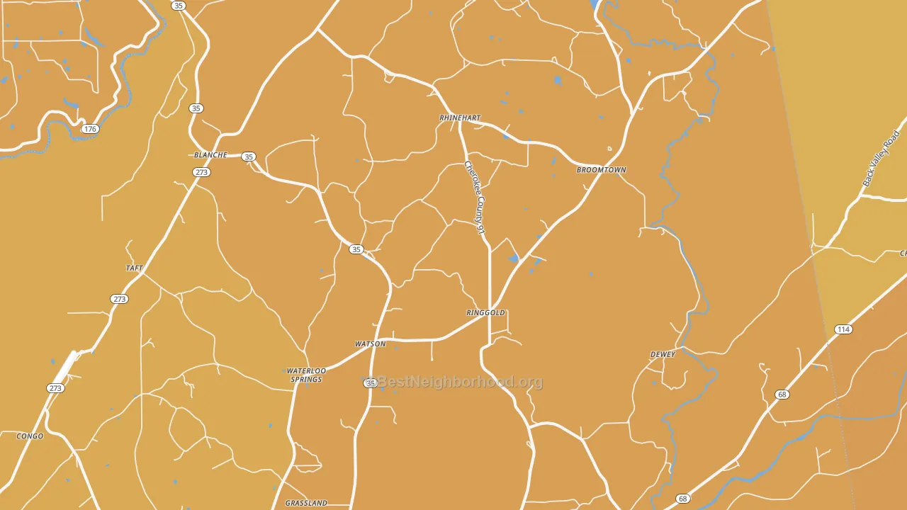 Map of the best neighborhoods in the Gaylesville area, with better matches in green and worse matches in red