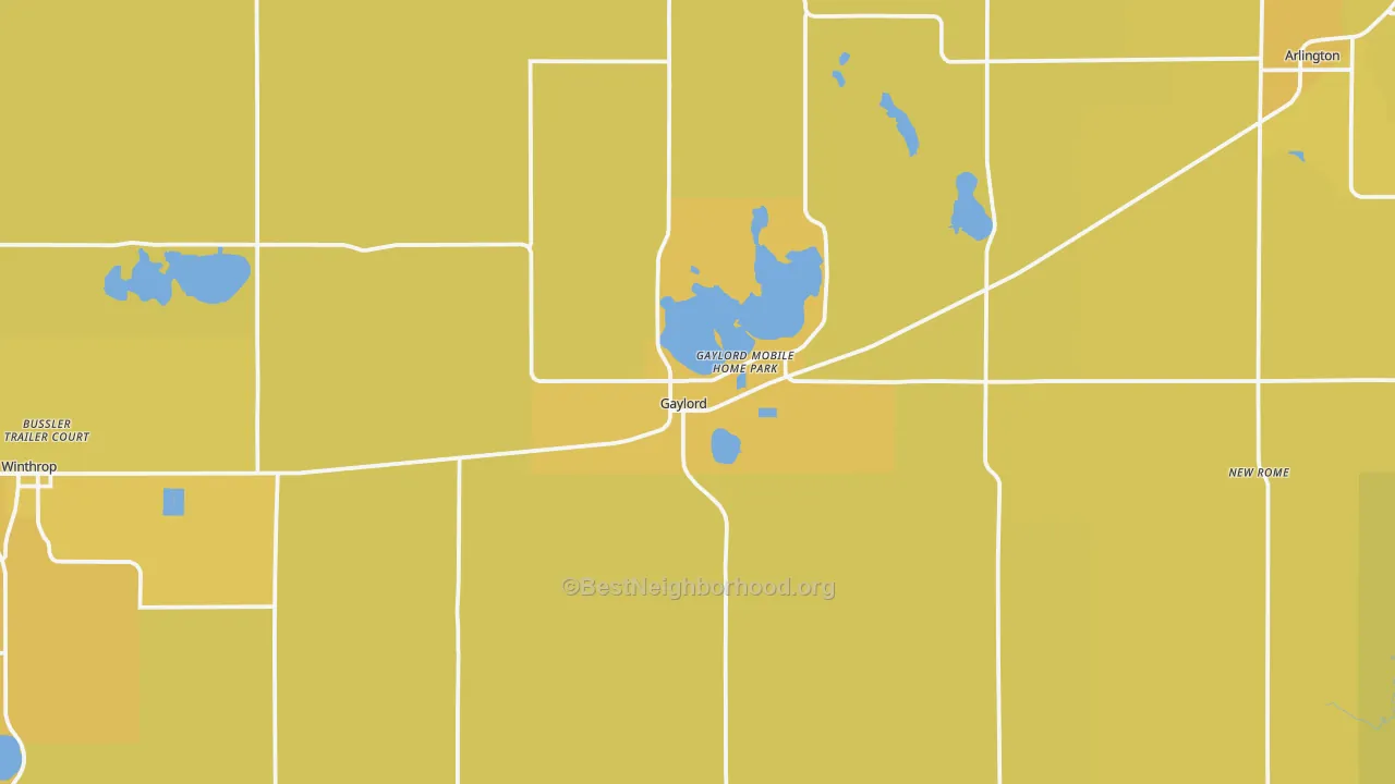Map of the best neighborhoods in the Gaylord area, with better matches in green and worse matches in red