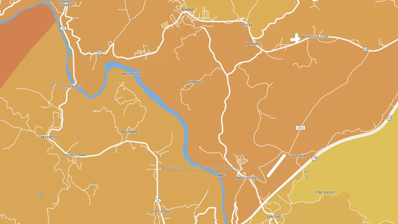 Map of the best neighborhoods in the Gaymont area, with better matches in green and worse matches in red