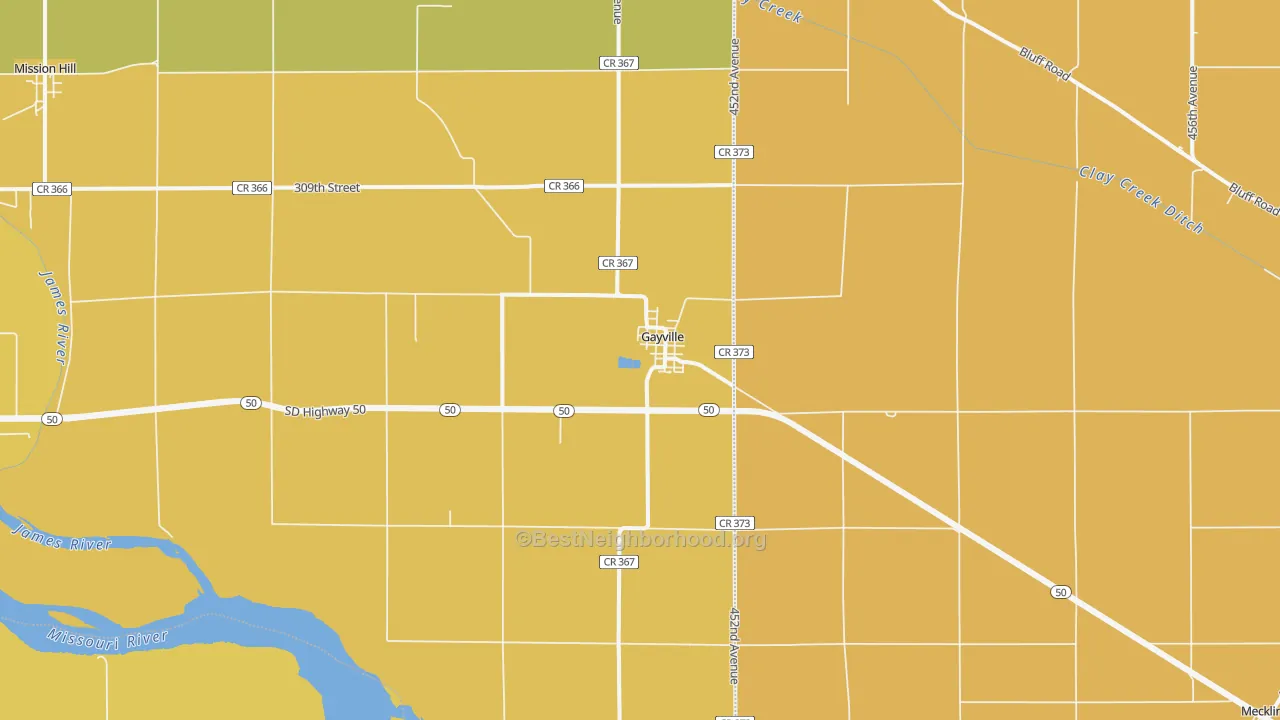 Map of the best neighborhoods in the Gayville area, with better matches in green and worse matches in red