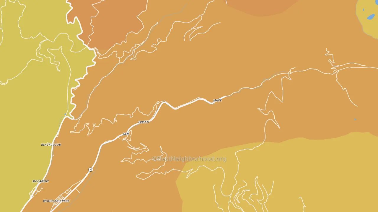 Map of the best neighborhoods in the Gem area, with better matches in green and worse matches in red