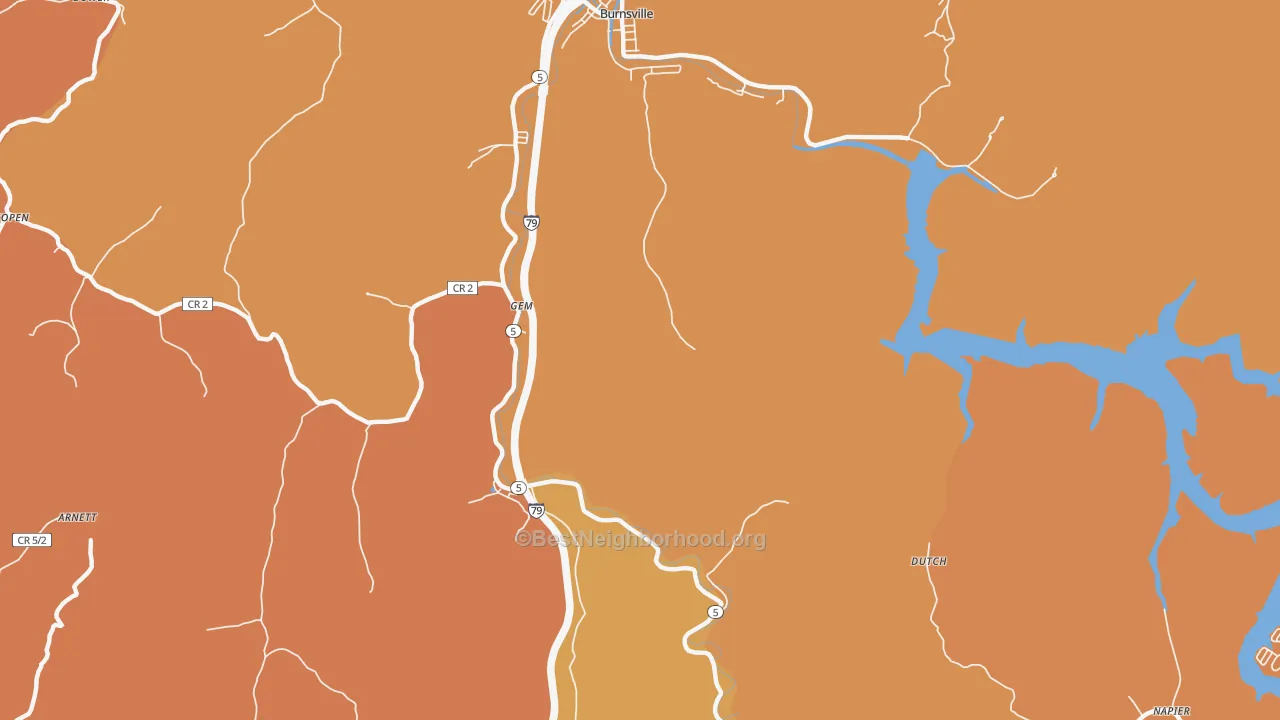 Map of the best neighborhoods in the Gem area, with better matches in green and worse matches in red