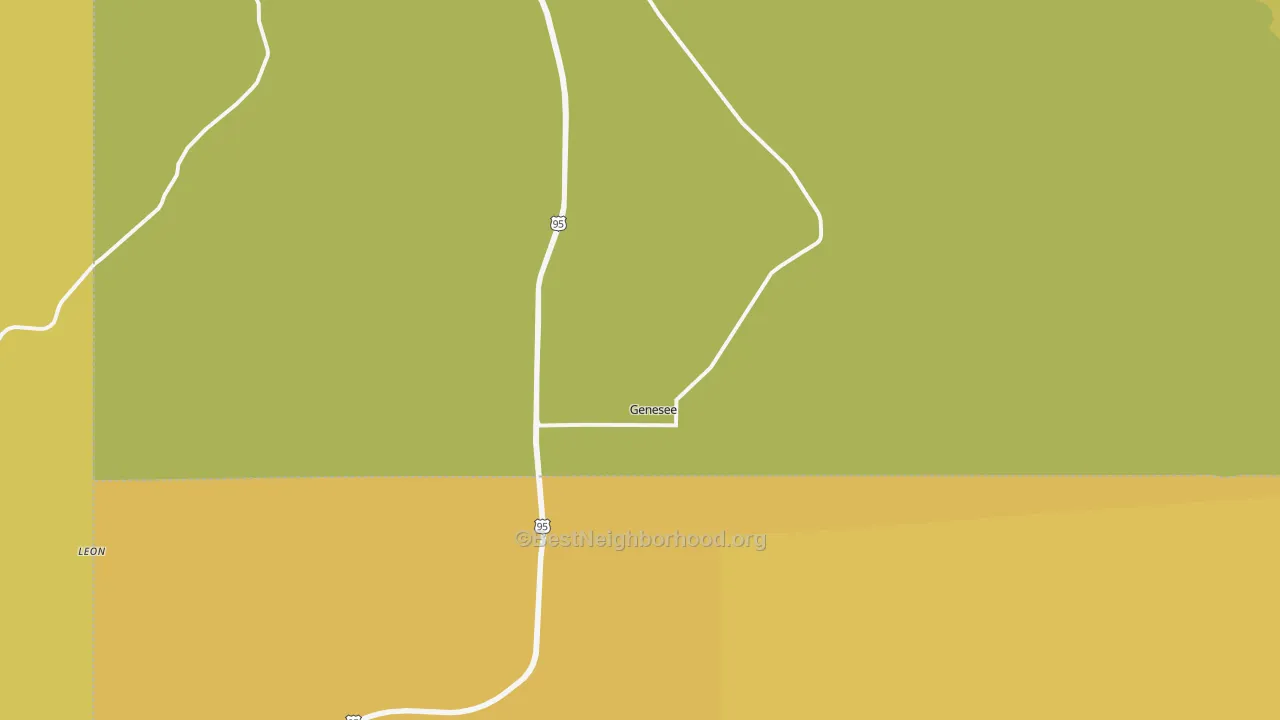 Map of the best neighborhoods in the Genesee area, with better matches in green and worse matches in red