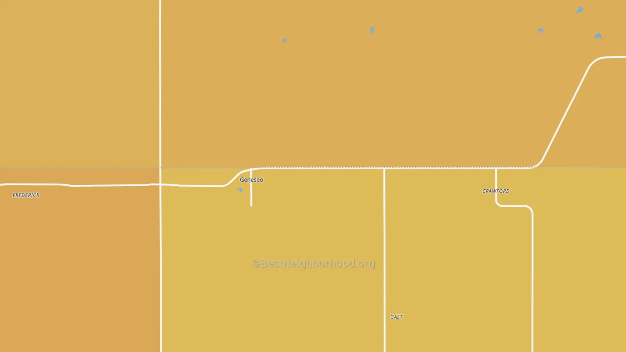 Map of the best neighborhoods in the Geneseo area, with better matches in green and worse matches in red