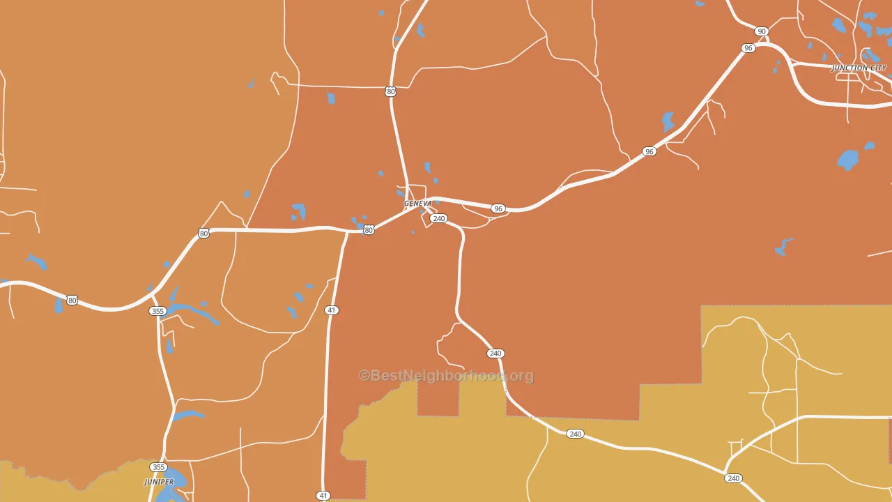 Map of the best neighborhoods in the Geneva area, with better matches in green and worse matches in red