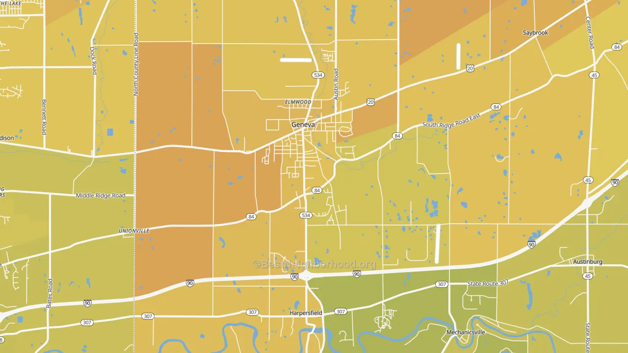 Map of the best neighborhoods in the Geneva area, with better matches in green and worse matches in red