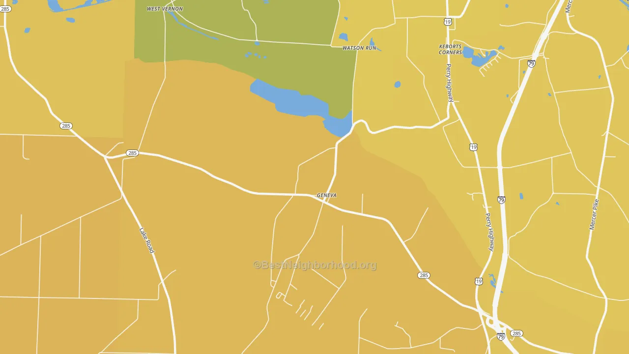 Map of the best neighborhoods in the Geneva area, with better matches in green and worse matches in red