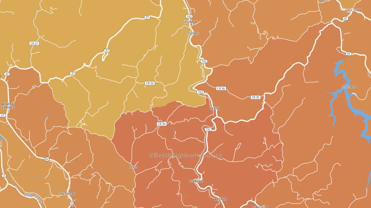 Map of the best neighborhoods in the Genoa area, with better matches in green and worse matches in red