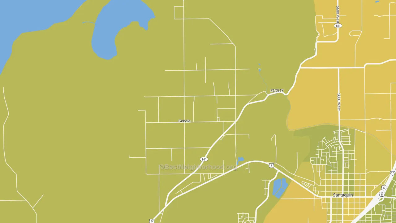 Map of the best neighborhoods in the Genola area, with better matches in green and worse matches in red