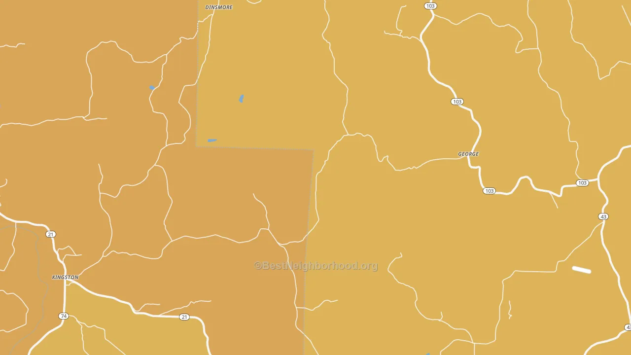 Map of the best neighborhoods in the George area, with better matches in green and worse matches in red