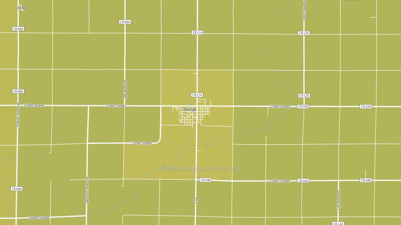 Map of the best neighborhoods in the George area, with better matches in green and worse matches in red