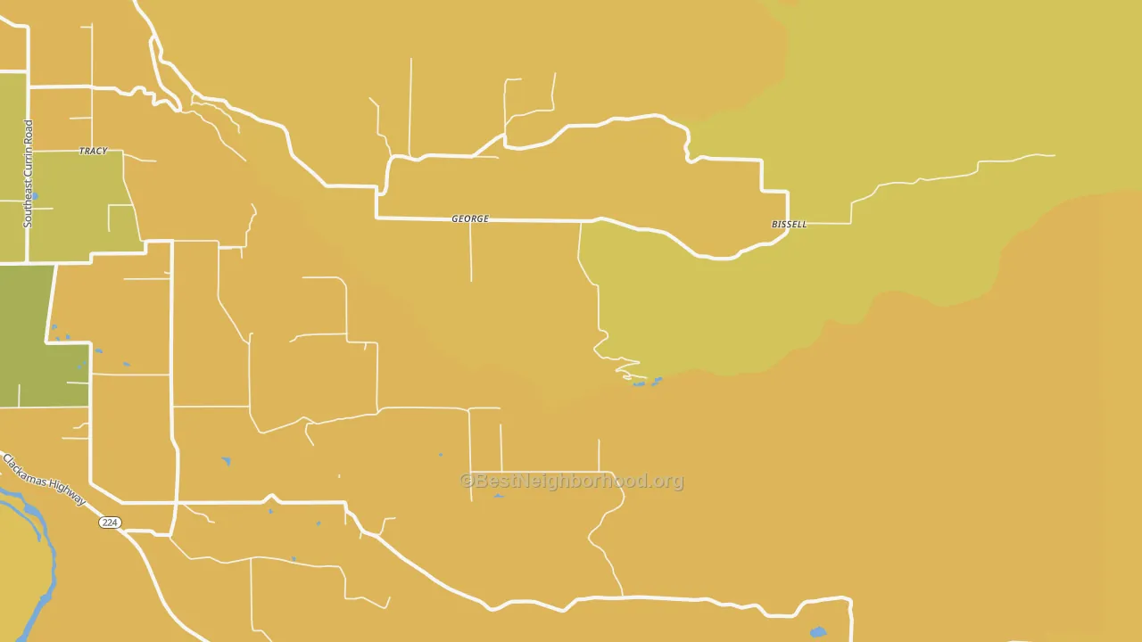 Map of the best neighborhoods in the George area, with better matches in green and worse matches in red