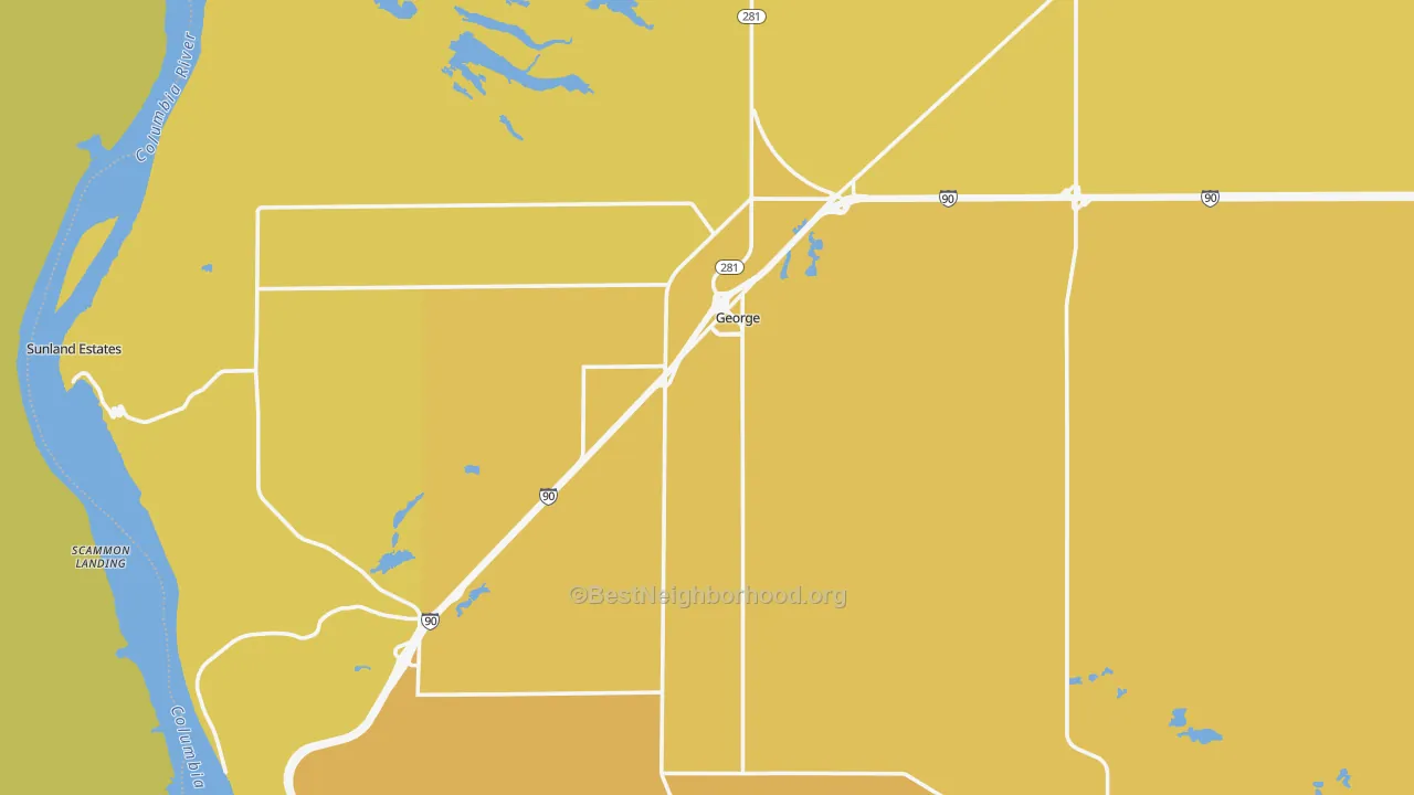 Map of the best neighborhoods in the George area, with better matches in green and worse matches in red