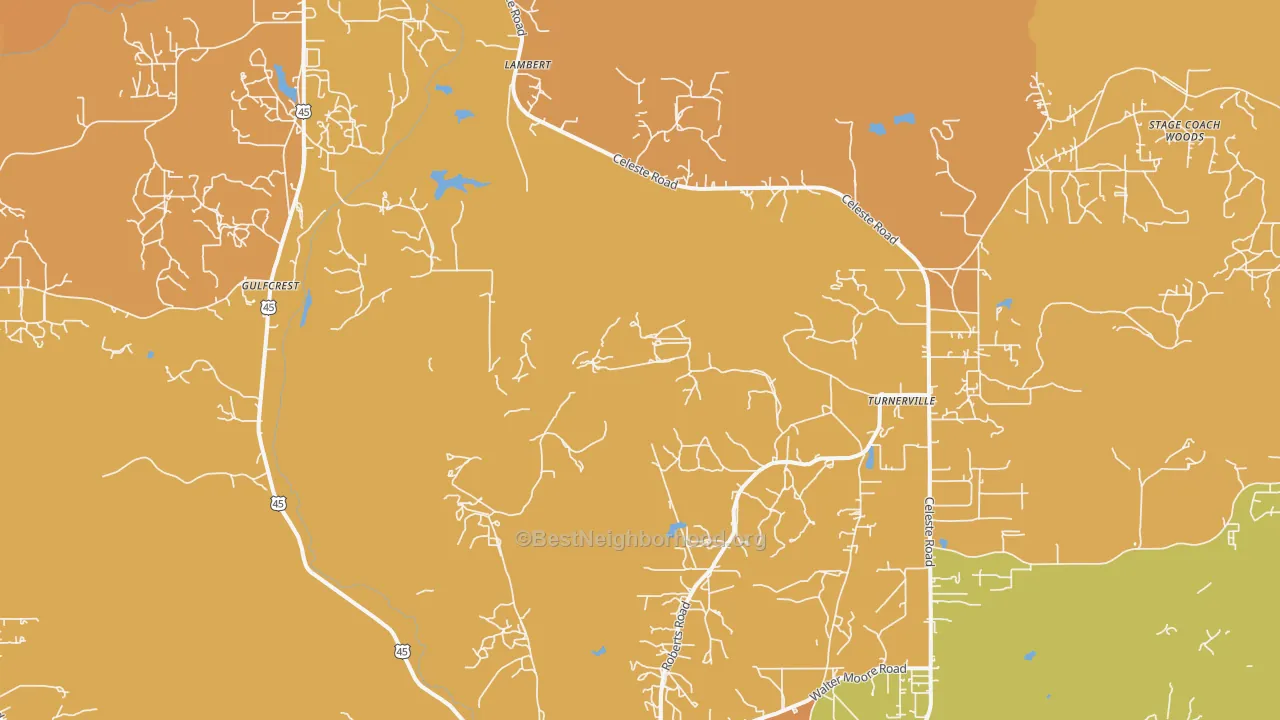 Map of the best neighborhoods in the Georgetown area, with better matches in green and worse matches in red
