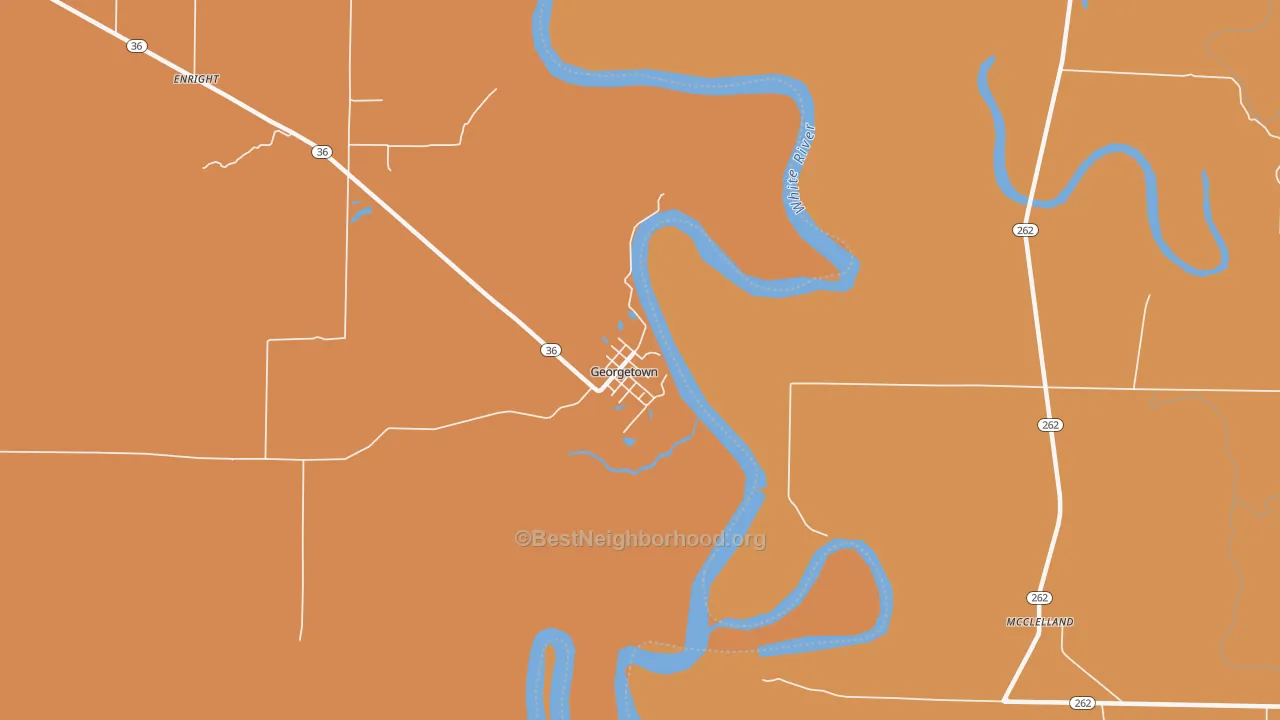 Map of the best neighborhoods in the Georgetown area, with better matches in green and worse matches in red