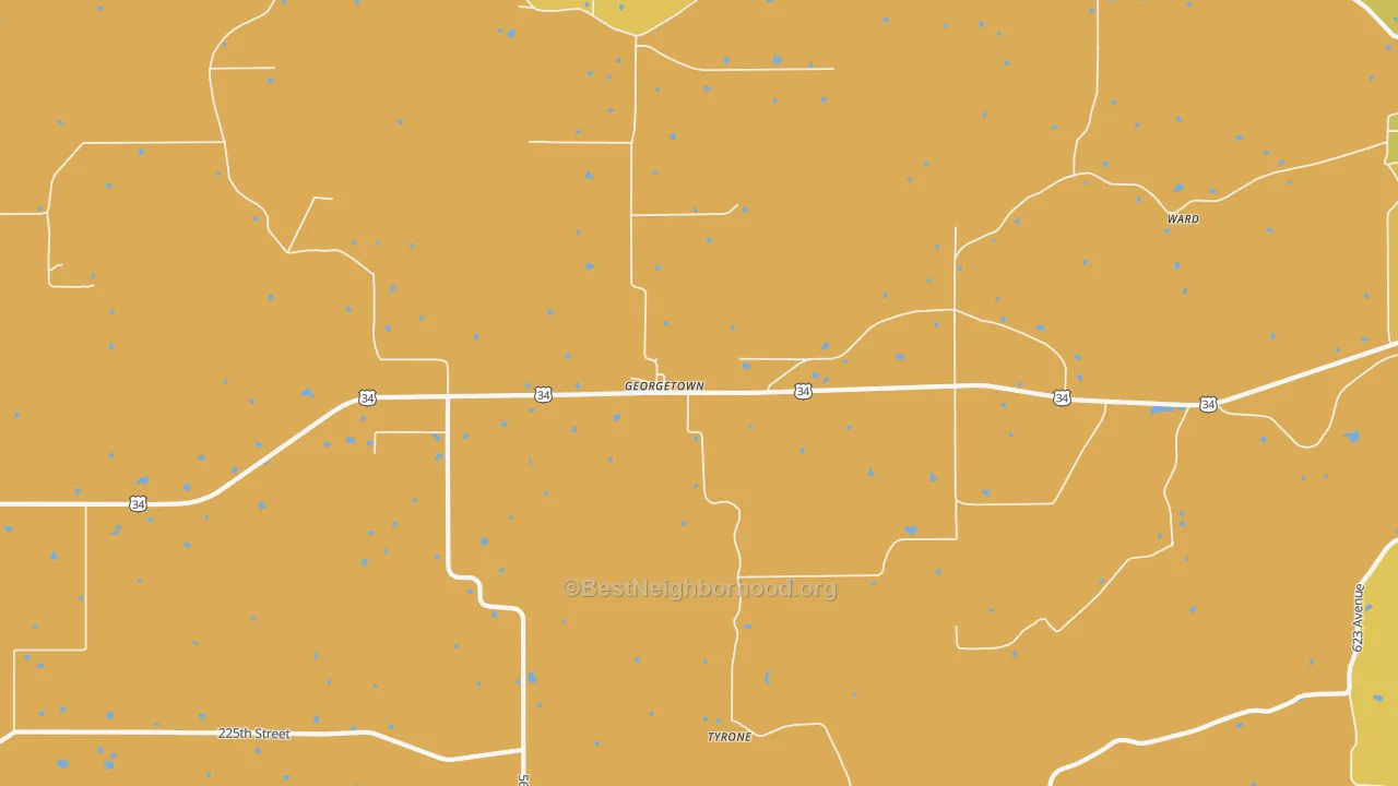 Map of the best neighborhoods in the Georgetown area, with better matches in green and worse matches in red
