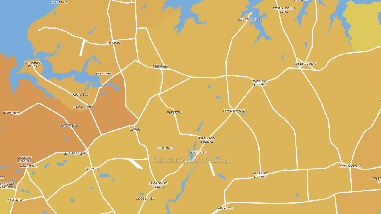Map of the best neighborhoods in the Georgetown area, with better matches in green and worse matches in red