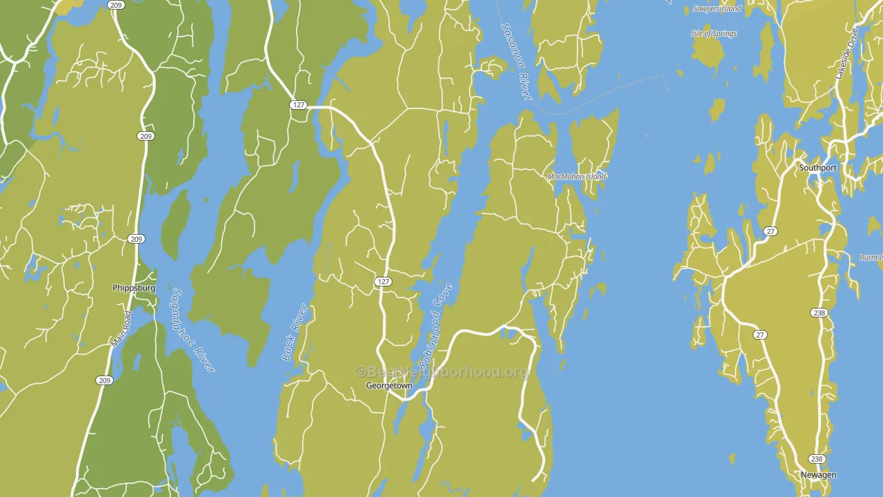 Map of the best neighborhoods in the Georgetown area, with better matches in green and worse matches in red