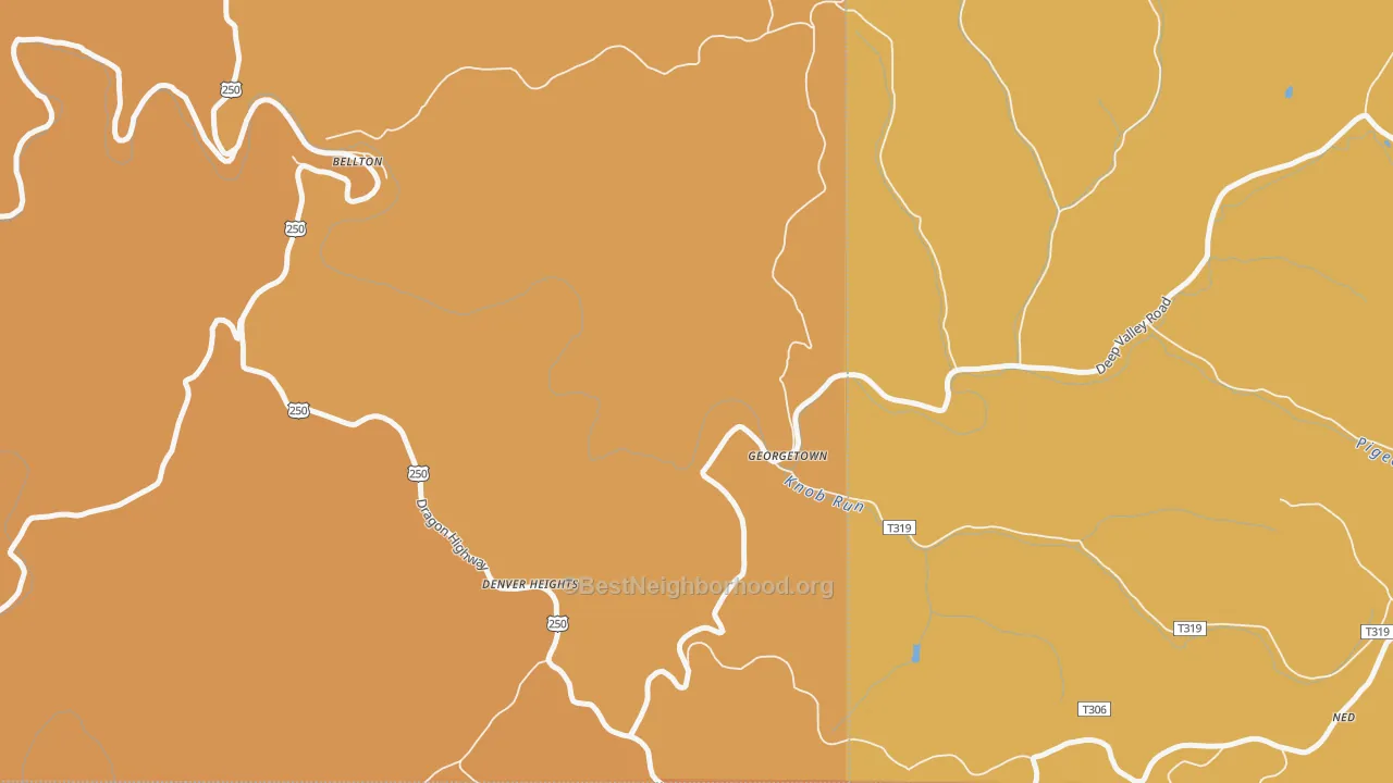 Map of the best neighborhoods in the Georgetown area, with better matches in green and worse matches in red