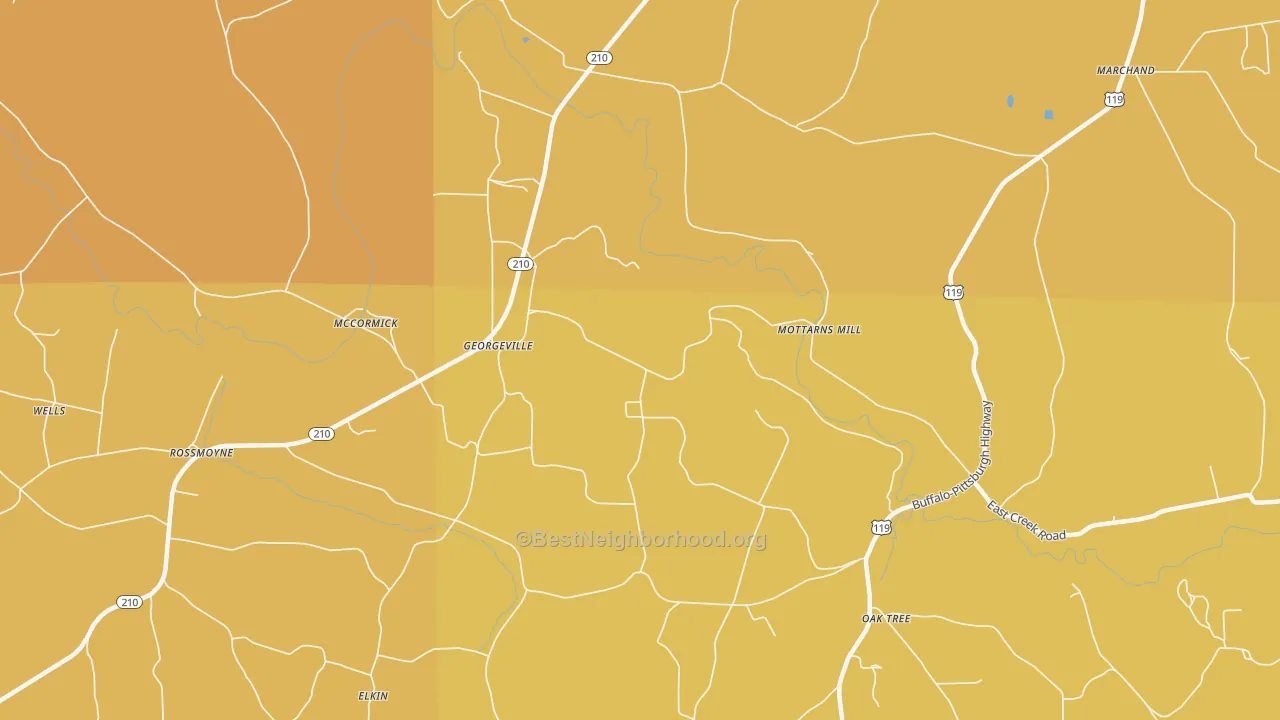 Map of the best neighborhoods in the Georgeville area, with better matches in green and worse matches in red