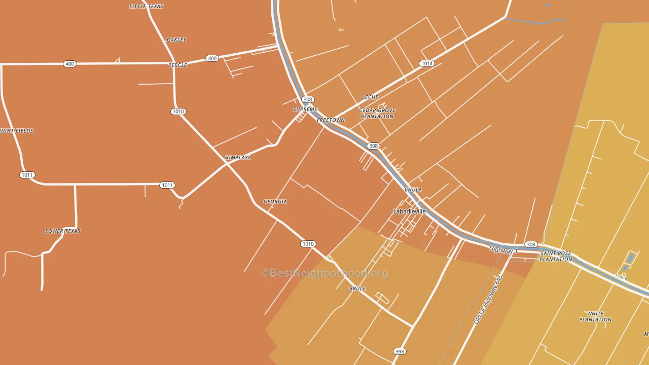 Map of the best neighborhoods in the Georgia area, with better matches in green and worse matches in red