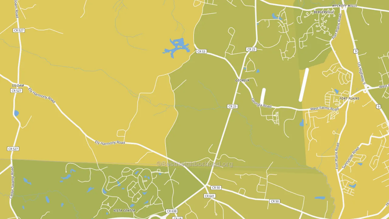 Map of the best neighborhoods in the Georgia area, with better matches in green and worse matches in red