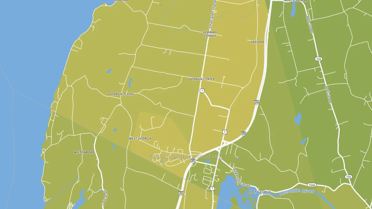 Map of the best neighborhoods in the Georgia area, with better matches in green and worse matches in red