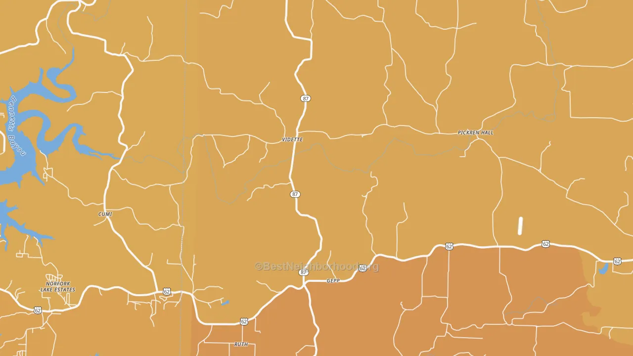 Map of the best neighborhoods in the Gepp area, with better matches in green and worse matches in red