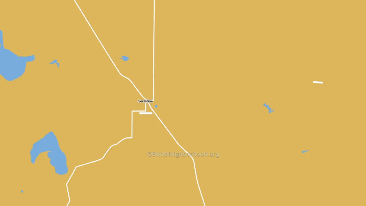 Map of the best neighborhoods in the Geraldine area, with better matches in green and worse matches in red