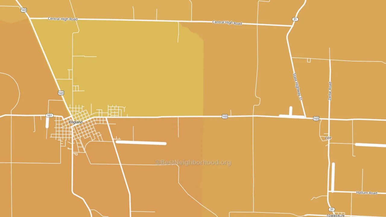 Map of the best neighborhoods in the Geridge area, with better matches in green and worse matches in red
