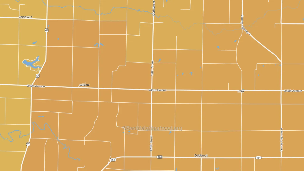 Map of the best neighborhoods in the Gerlaw area, with better matches in green and worse matches in red