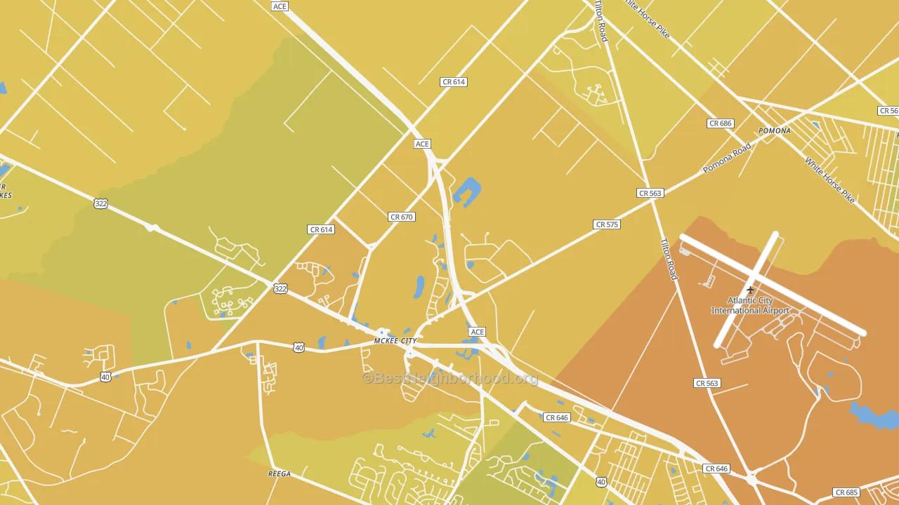 Map of the best neighborhoods in the Germania Gardens area, with better matches in green and worse matches in red