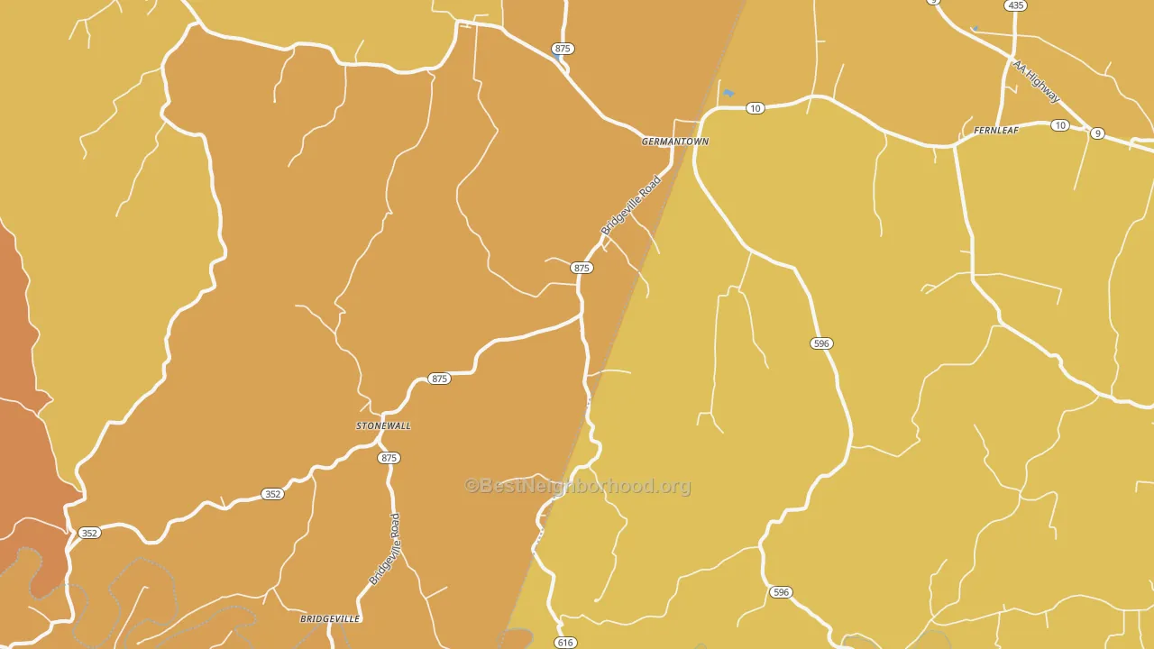 Map of the best neighborhoods in the Germantown area, with better matches in green and worse matches in red