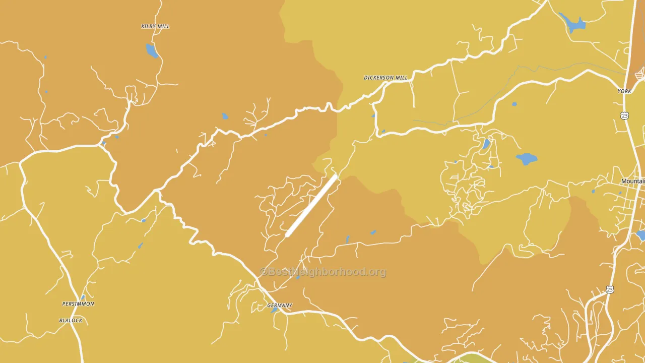 Map of the best neighborhoods in the Germany area, with better matches in green and worse matches in red