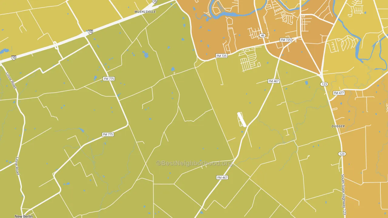 Map of the best neighborhoods in the Geronimo area, with better matches in green and worse matches in red