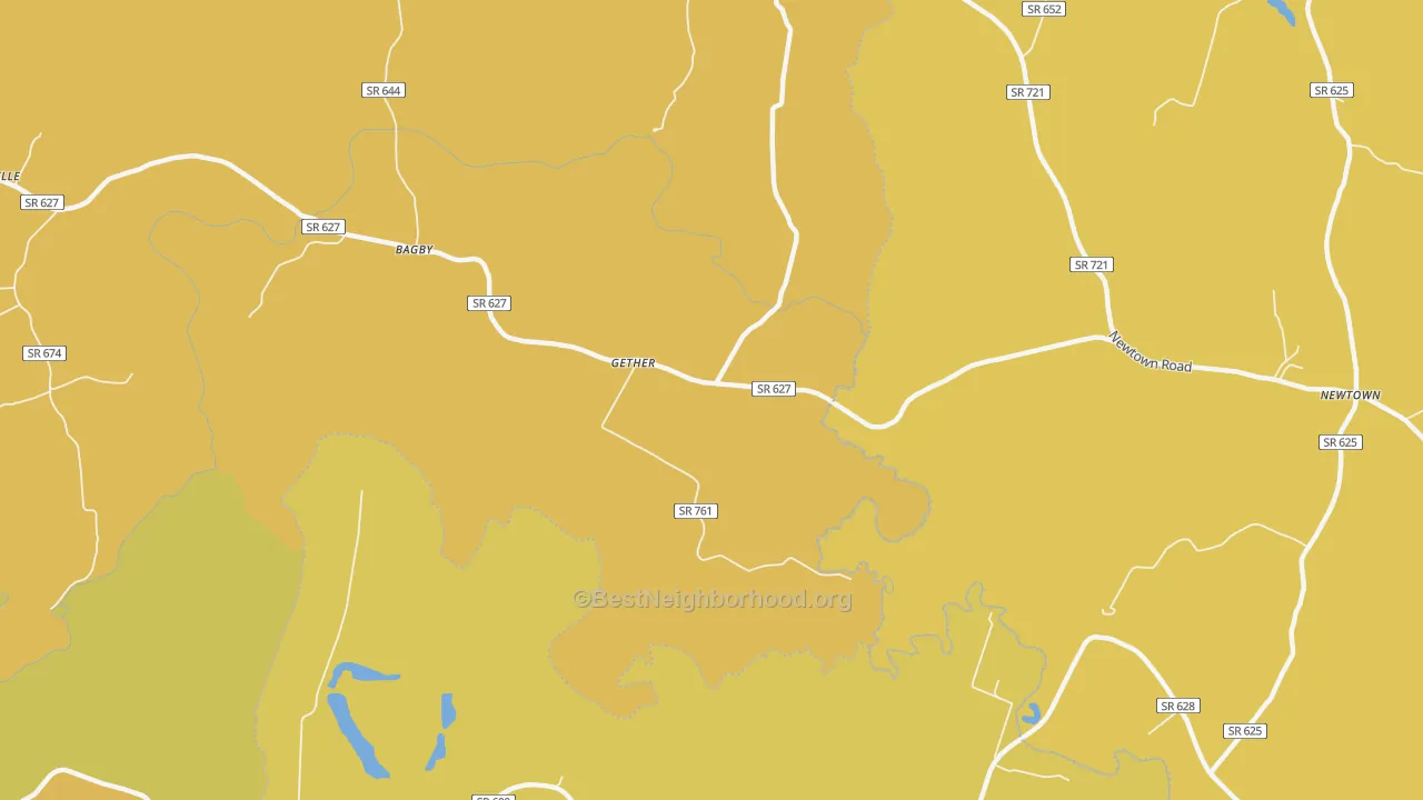 Map of the best neighborhoods in the Gether area, with better matches in green and worse matches in red