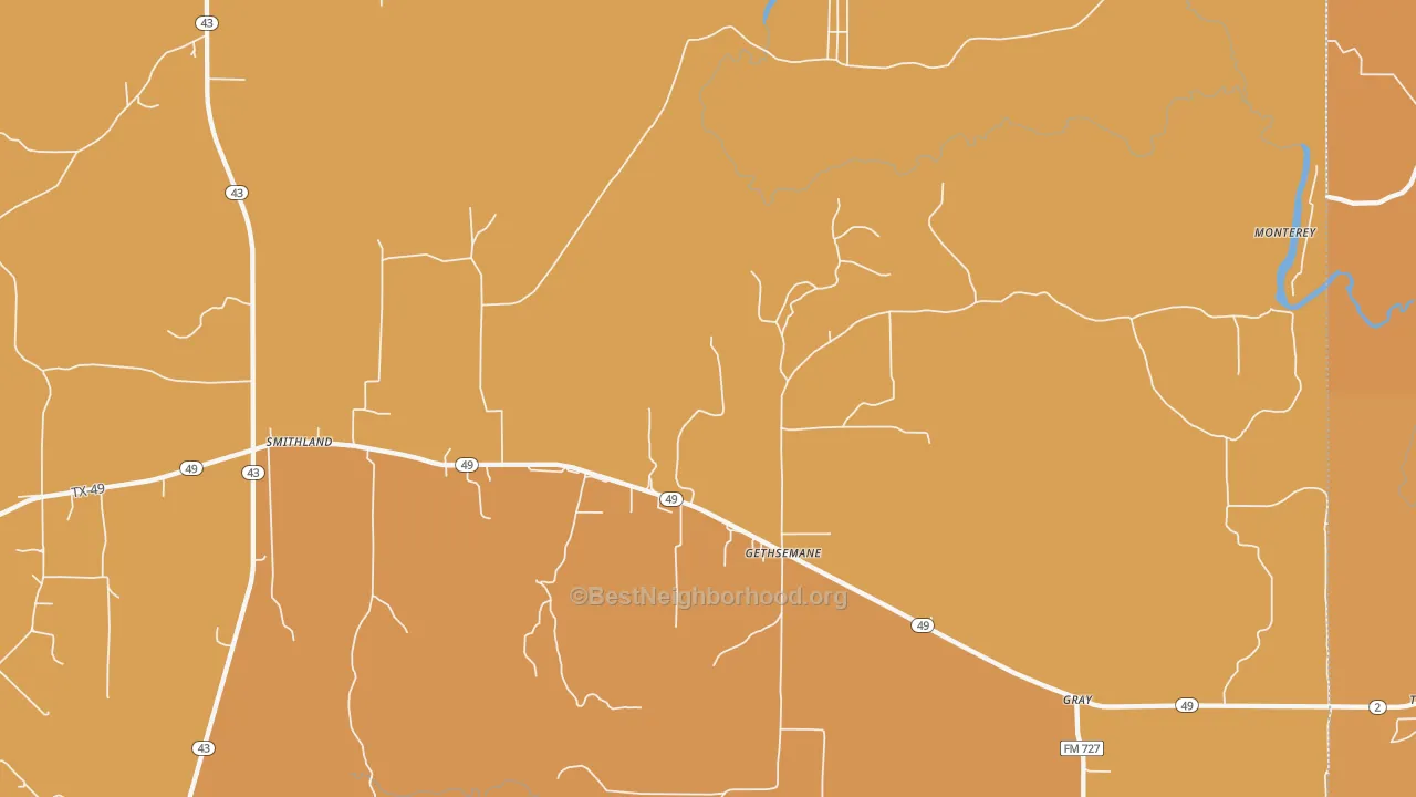 Map of the best neighborhoods in the Gethsemane area, with better matches in green and worse matches in red
