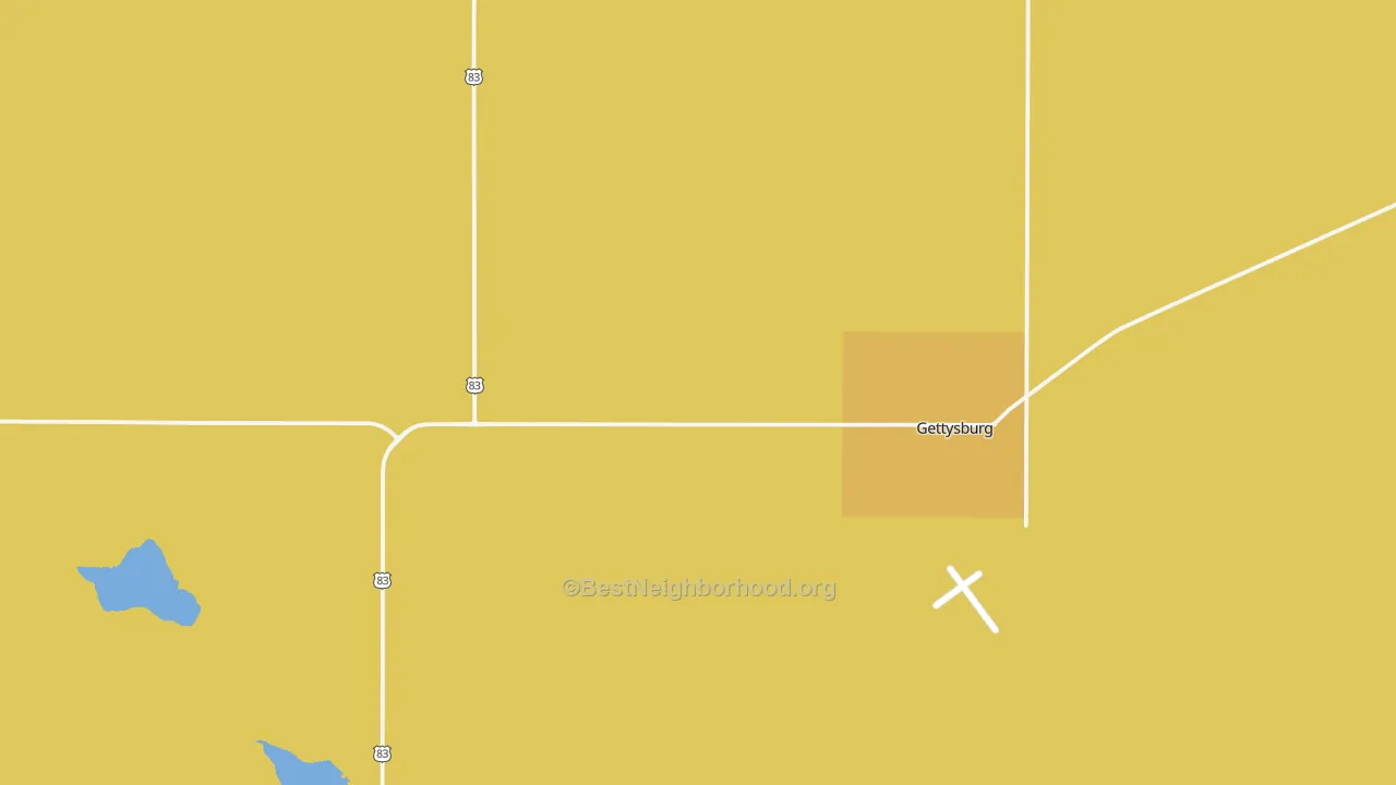Map of the best neighborhoods in the Gettysburg area, with better matches in green and worse matches in red