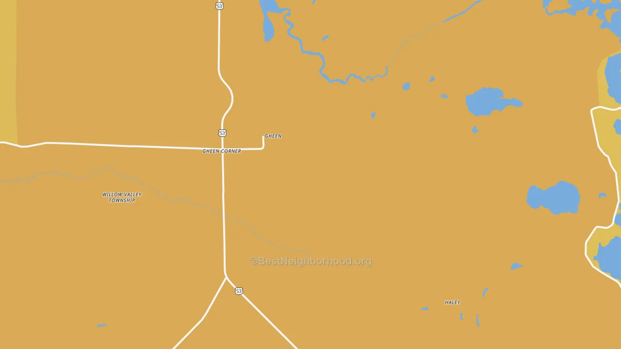 Map of the best neighborhoods in the Gheen area, with better matches in green and worse matches in red