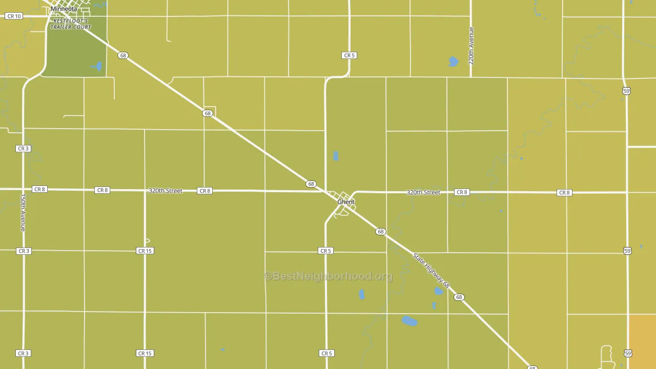 Map of the best neighborhoods in the Ghent area, with better matches in green and worse matches in red