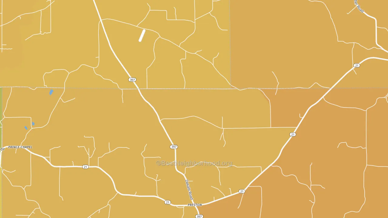 Map of the best neighborhoods in the Gholson area, with better matches in green and worse matches in red