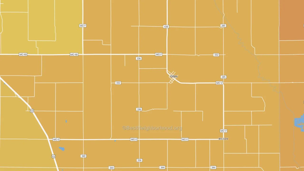 Map of the best neighborhoods in the Gibbs area, with better matches in green and worse matches in red
