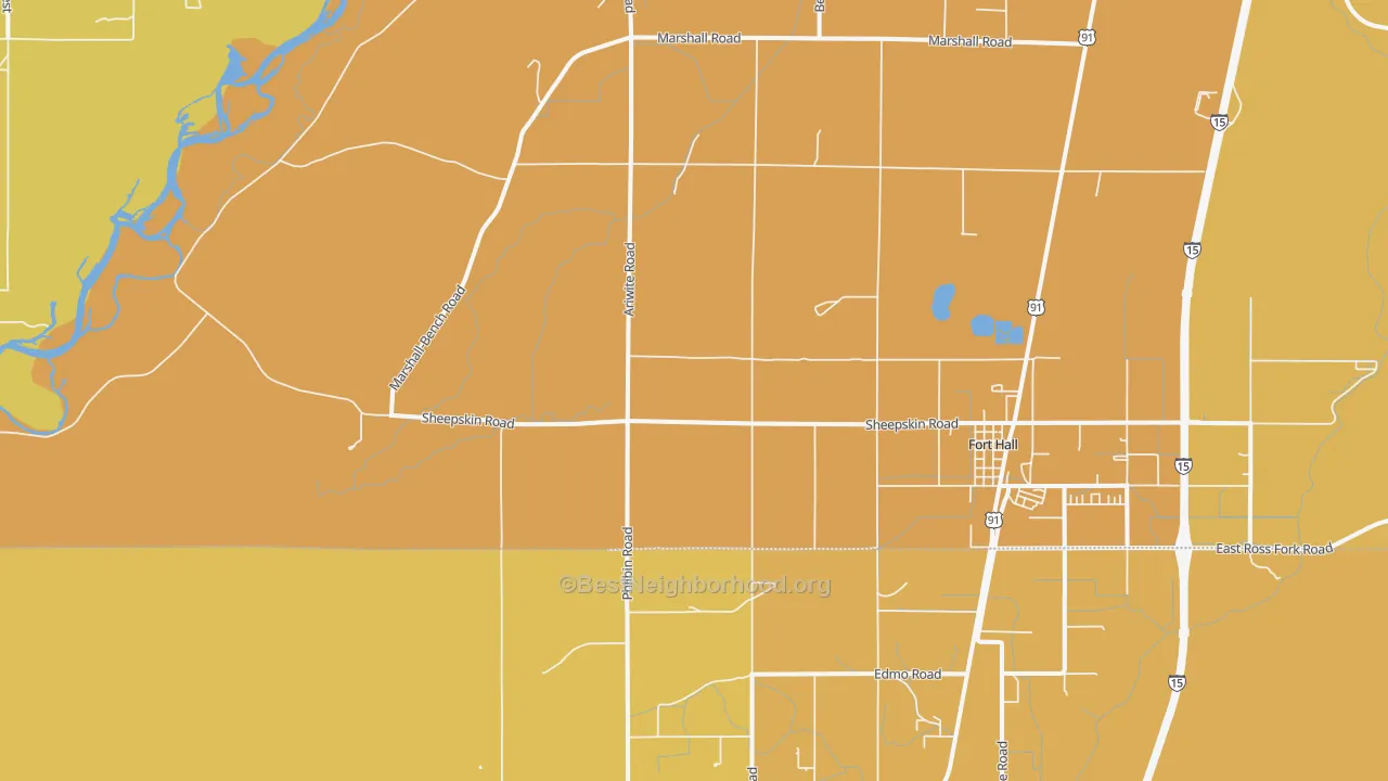 Map of the best neighborhoods in the Gibson area, with better matches in green and worse matches in red