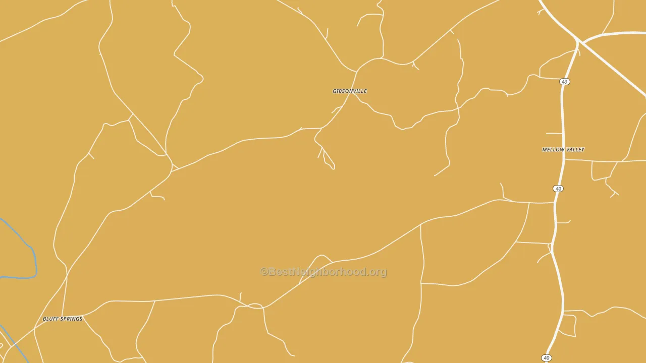 Map of the best neighborhoods in the Gibsonville area, with better matches in green and worse matches in red
