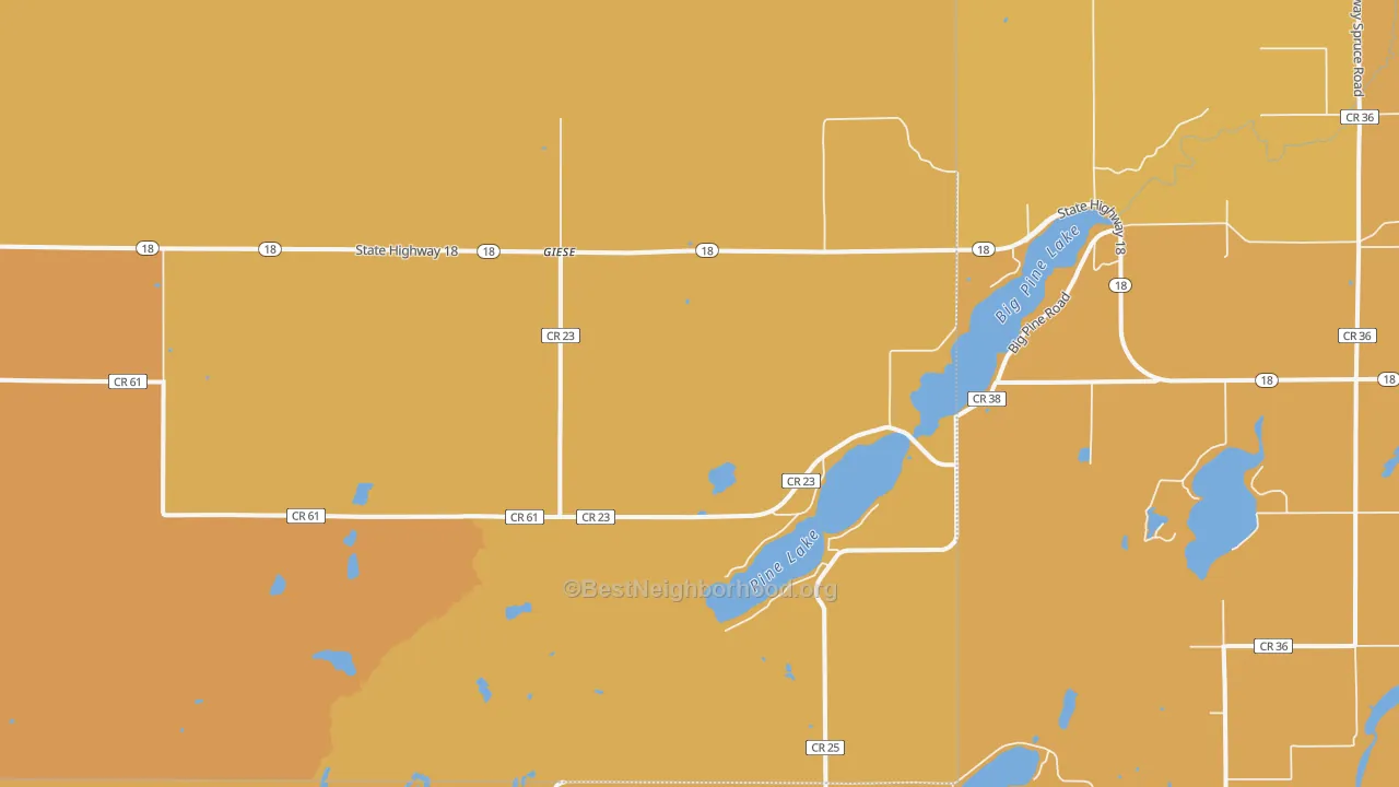 Map of the best neighborhoods in the Giese area, with better matches in green and worse matches in red