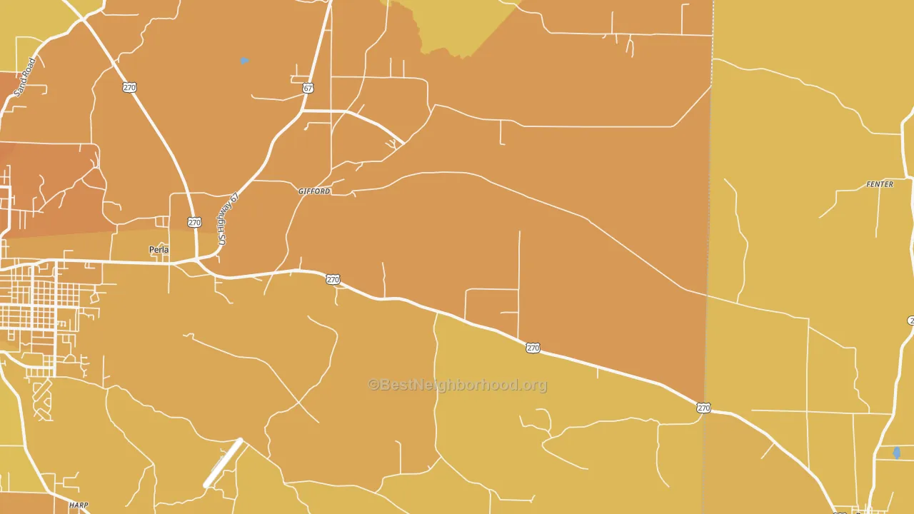 Map of the best neighborhoods in the Gifford area, with better matches in green and worse matches in red