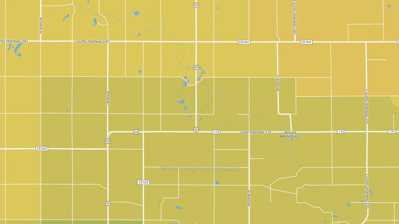 Map of the best neighborhoods in the Gifford area, with better matches in green and worse matches in red