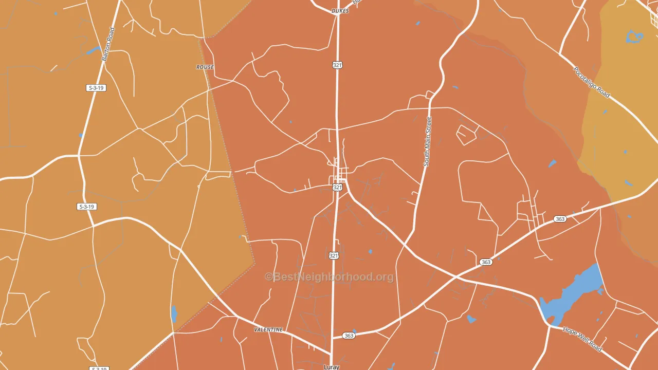 Map of the best neighborhoods in the Gifford area, with better matches in green and worse matches in red